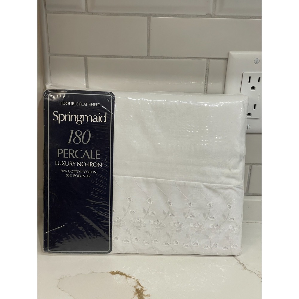 Vintage Springmaid‎ Double/Full Flat Sheet Tiara White Eyelet Percale New Sealed